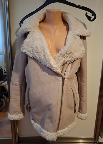 pull&bear Kürklü Bej Süet Kadın mont - Görsel 6