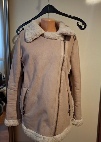 pull&bear Kürklü Bej Süet Kadın mont - Görsel 2