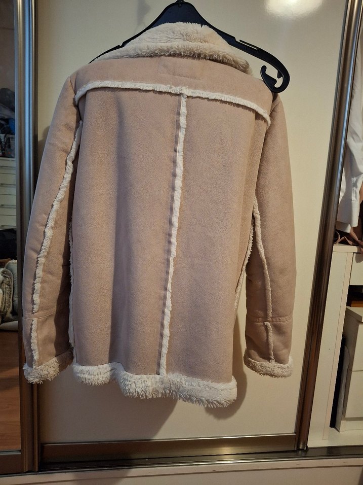 pull&bear Kürklü Bej Süet Kadın mont - Görsel 4