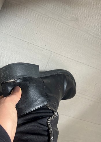 Siyah Deri Dizüstü Topuklu Bot - Görsel 5