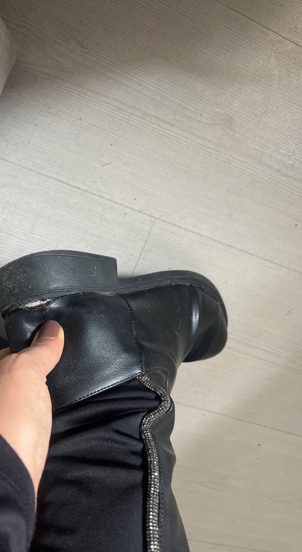 Siyah Deri Dizüstü Topuklu Bot - Görsel 5