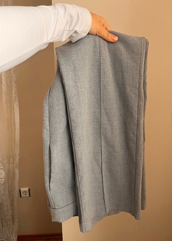 Gri Regular Fit Midi Kumaş Kadın Pantolon - Görsel 4