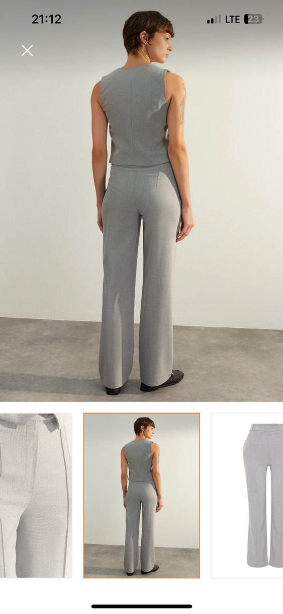 Gri Regular Fit Midi Kumaş Kadın Pantolon - Görsel 2