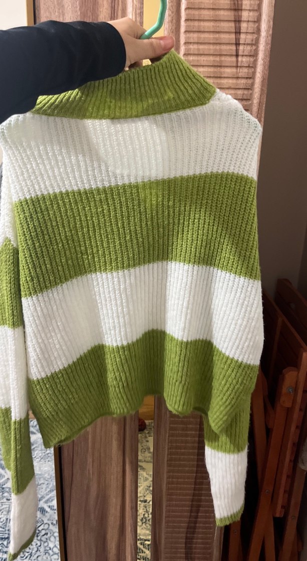 Yeşil Beyaz Örgü Kadın Kazak - Görsel 2