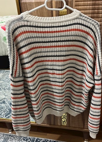 Çizgili Bohem Kadın Triko Kazak - Görsel 2