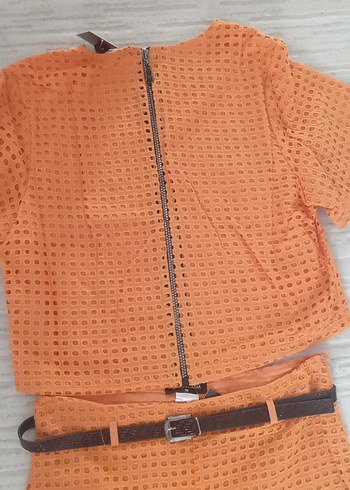 Turuncu Kemerli Kadın Mini Tulum - Görsel 3