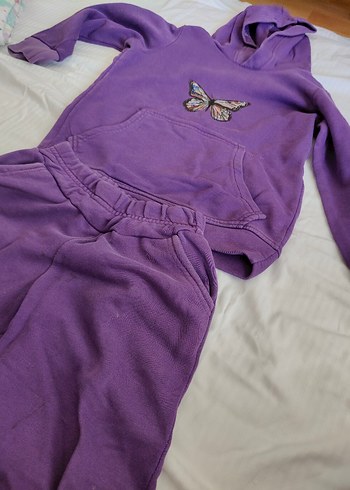Mor Kız Çocuk Kapüşonlu Sweatshirt ve Eşofman Takımı