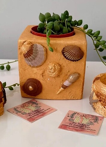 Beden Deniz kabuğu temalı saksı ve 2 adet mumluk set 100tl
