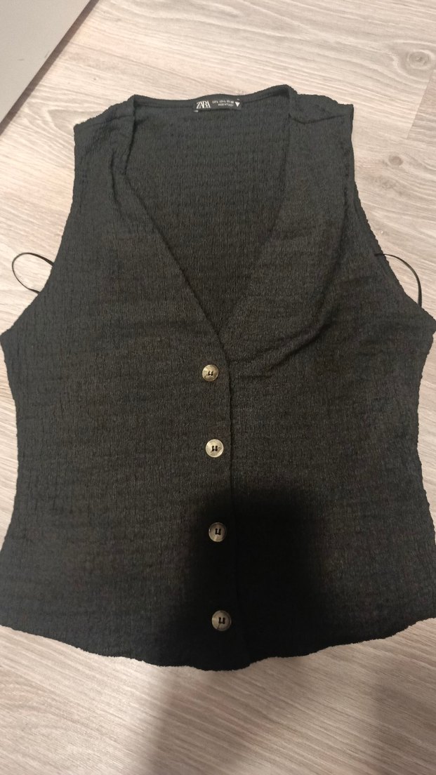 Düğmeli Gri Kadın Yelek, 2 3 kez giyildi - Görsel 2