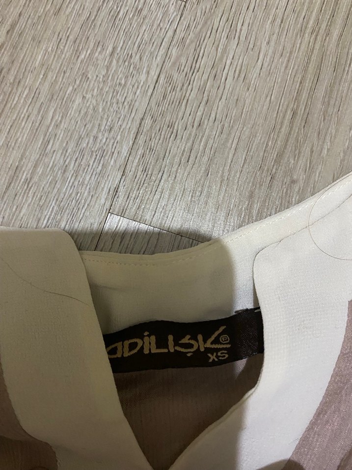 Bej Midi Uzun Kollu V Yaka Salaş Elbise - Görsel 3