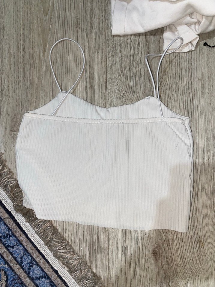 Beyaz İnce Askılı Mini Kadın crop - Görsel 2