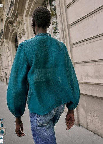 Zara Volanlı Fırfırlı Bluz Turkuaz - Görsel 5