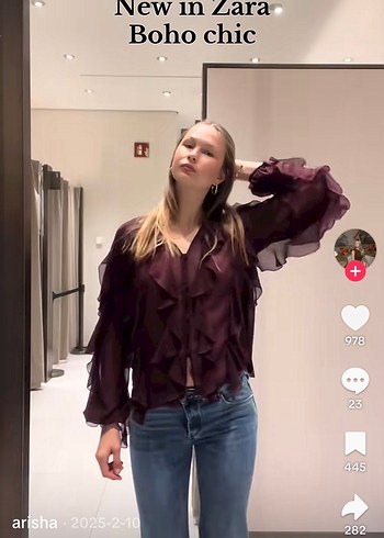 Zara Volanlı Fırfırlı Bluz Turkuaz - Görsel 7