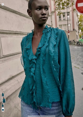 Zara Volanlı Fırfırlı Bluz Turkuaz - Görsel 6