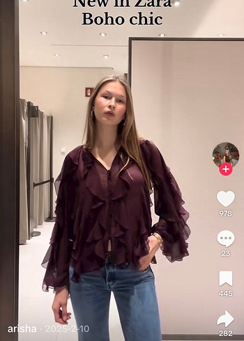 Zara Volanlı Fırfırlı Bluz Turkuaz - Görsel 8