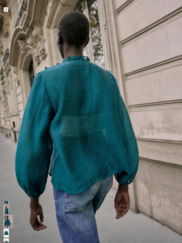 Zara Volanlı Fırfırlı Bluz Turkuaz - Görsel 5