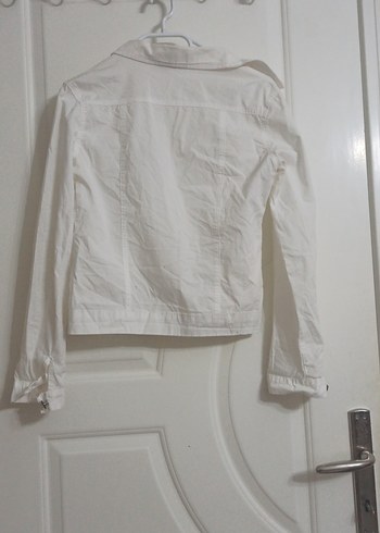 Düğmeli Beyaz Keten Kadın Ceket - Görsel 5