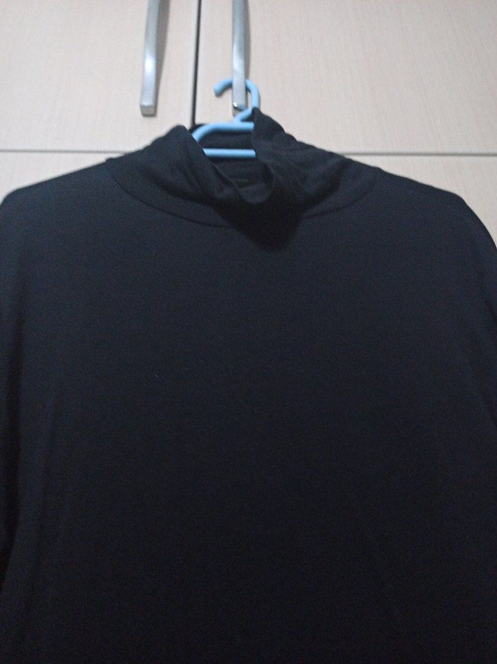 Yüksek Yakalı Siyah Gri Midi Triko Elbise - Görsel 3