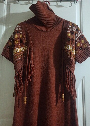 Yünlü boğazlı tunik elbise - Görsel 3