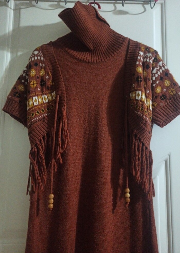 Yünlü boğazlı tunik elbise - Görsel 3