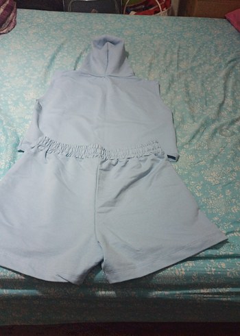 Bebe mavisi mini  şortlu rahat kesim - Görsel 5