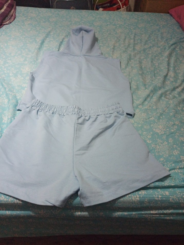 Bebe mavisi mini  şortlu rahat kesim - Görsel 5