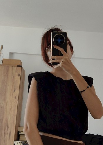 s Beden Siyah Kolsuz vatkalı Kadın Bluz