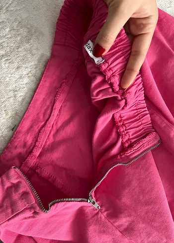 Pembe Midi Fermuarlı Şort Etek - Görsel 4