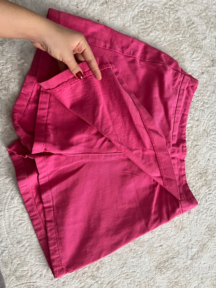 Pembe Midi Fermuarlı Şort Etek - Görsel 2