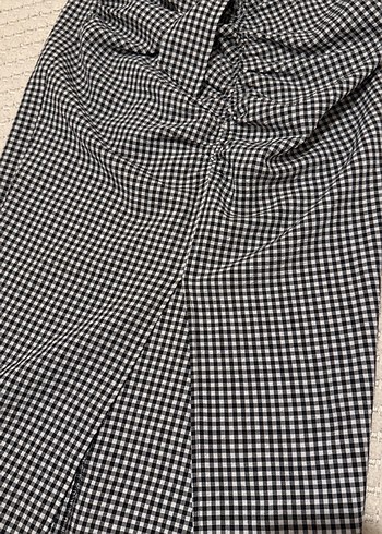 Siyah Kareli Piliseli Hamile Midi Etek - Görsel 2