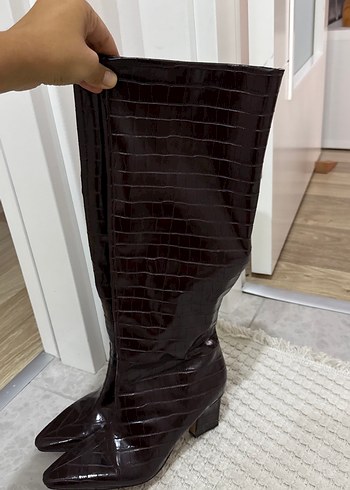 Pull and Bear Kahverengi Deri Dizüstü Stiletto Çizme