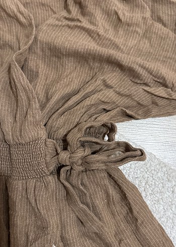 Kadın Kahverengi Keten Bol Kesim Tulum - Görsel 4