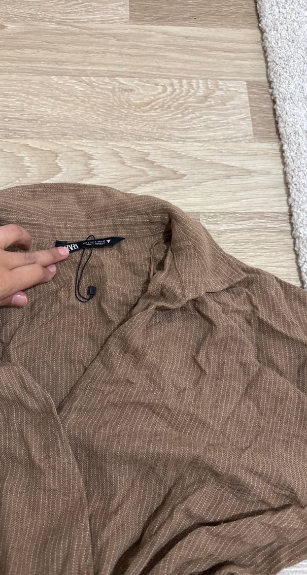 Kadın Kahverengi Keten Bol Kesim Tulum - Görsel 2