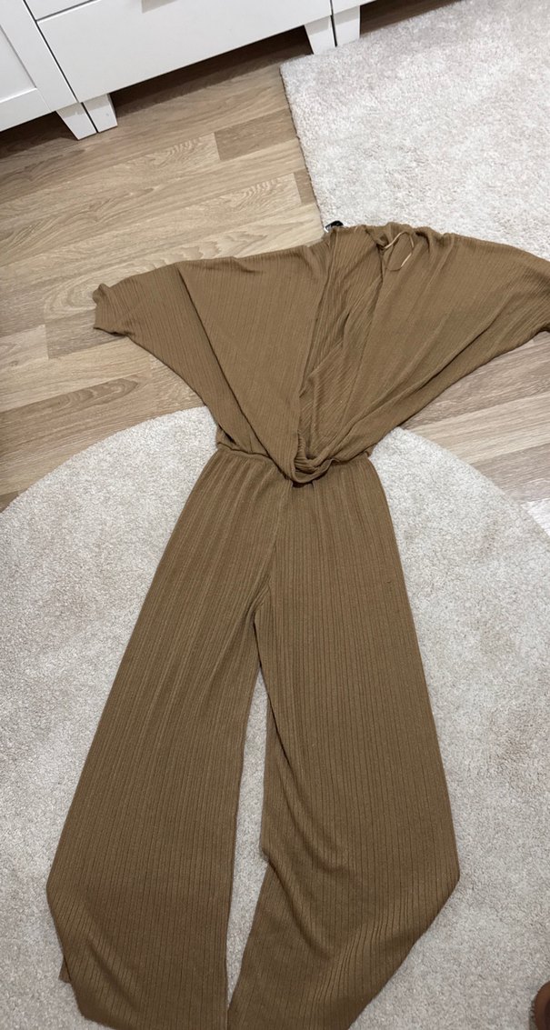 Kadın Kahverengi Bol Kesim Uzun Tulum - Görsel 3