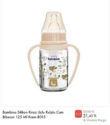 Bambino Silikon Kiraz Uçlu Cam Biberon 0+