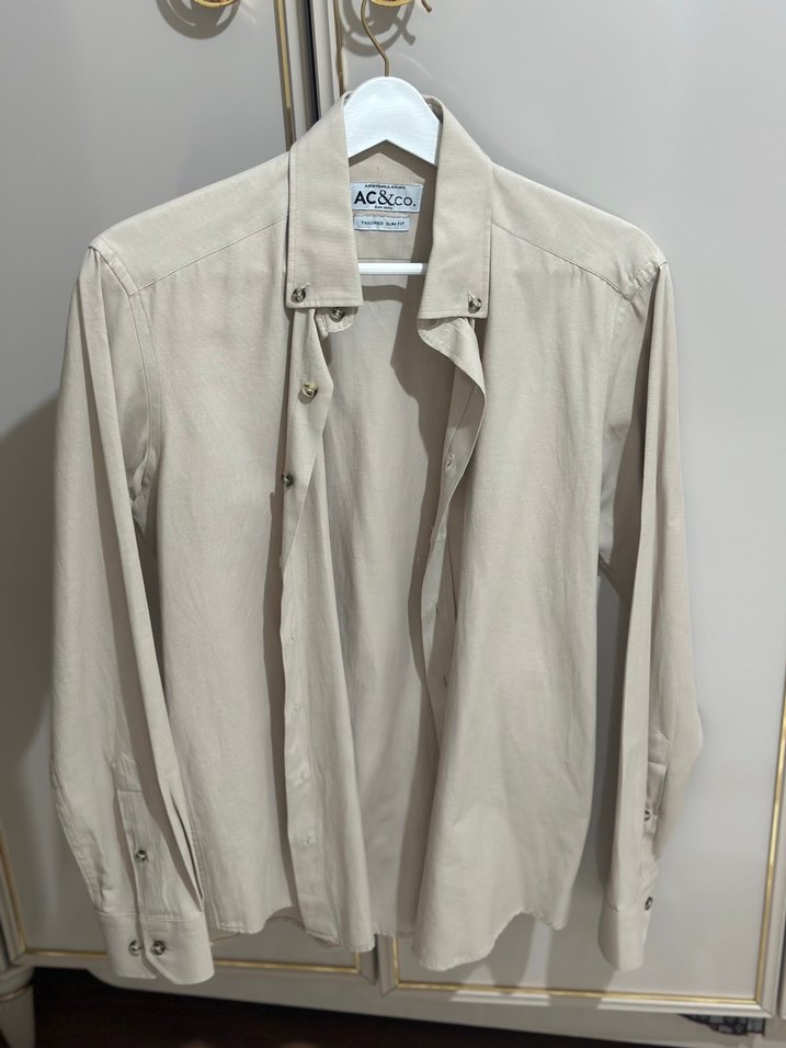 Bej Pamuklu Erkek Düğmeli gömlek - Görsel 4