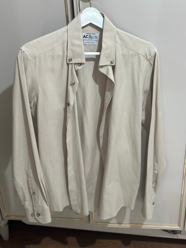 Bej Pamuklu Erkek Düğmeli gömlek - Görsel 3