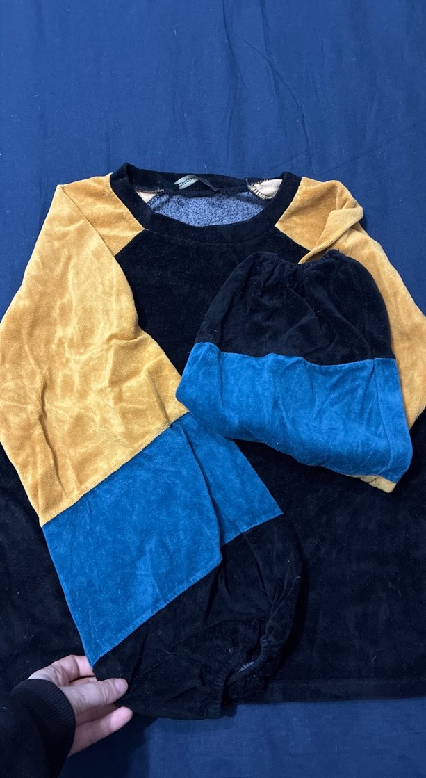 Vintage Çok Renkli Süet Uzun Kollu Sweatshirt - Görsel 2