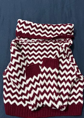 Bordo Beyaz Zigzag Desenli Bohem Triko Kazak