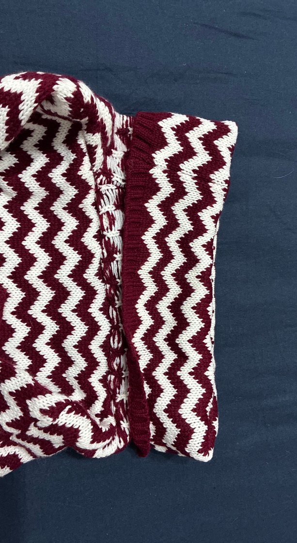 Bordo Beyaz Zigzag Desenli Bohem Triko Kazak - Görsel 3