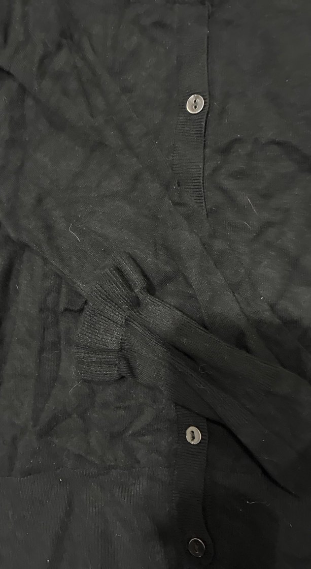 Düğmeli Siyah Keten Kadın Hırka - Görsel 3