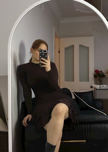 Kahverengi Mini Elbise - Görsel 5