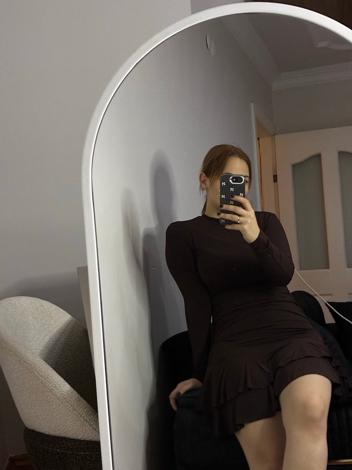 Kahverengi Mini Elbise - Görsel 2