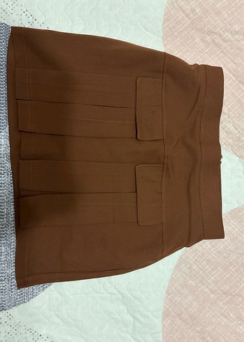 Kahverengi Deri Pilili Mini Etek - Görsel 4