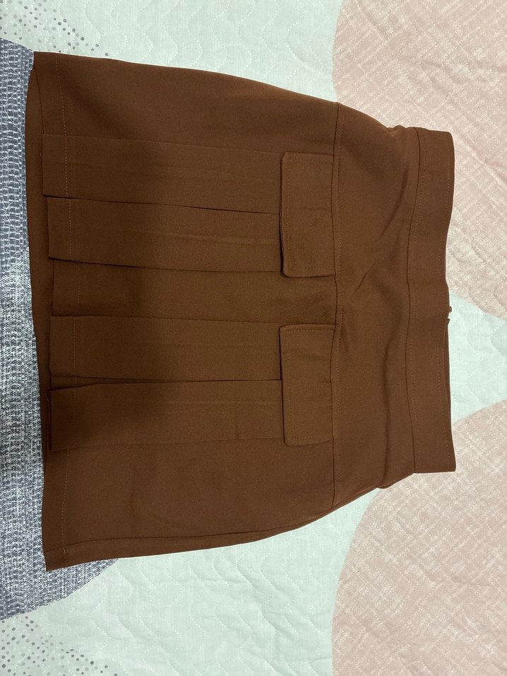 Kahverengi Deri Pilili Mini Etek - Görsel 4