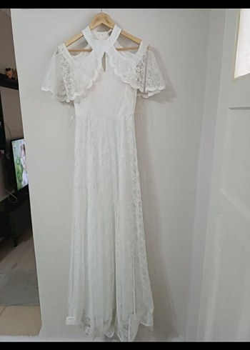 Dantel Detaylı Beyaz Uzun Bohem Elbise - Görsel 2