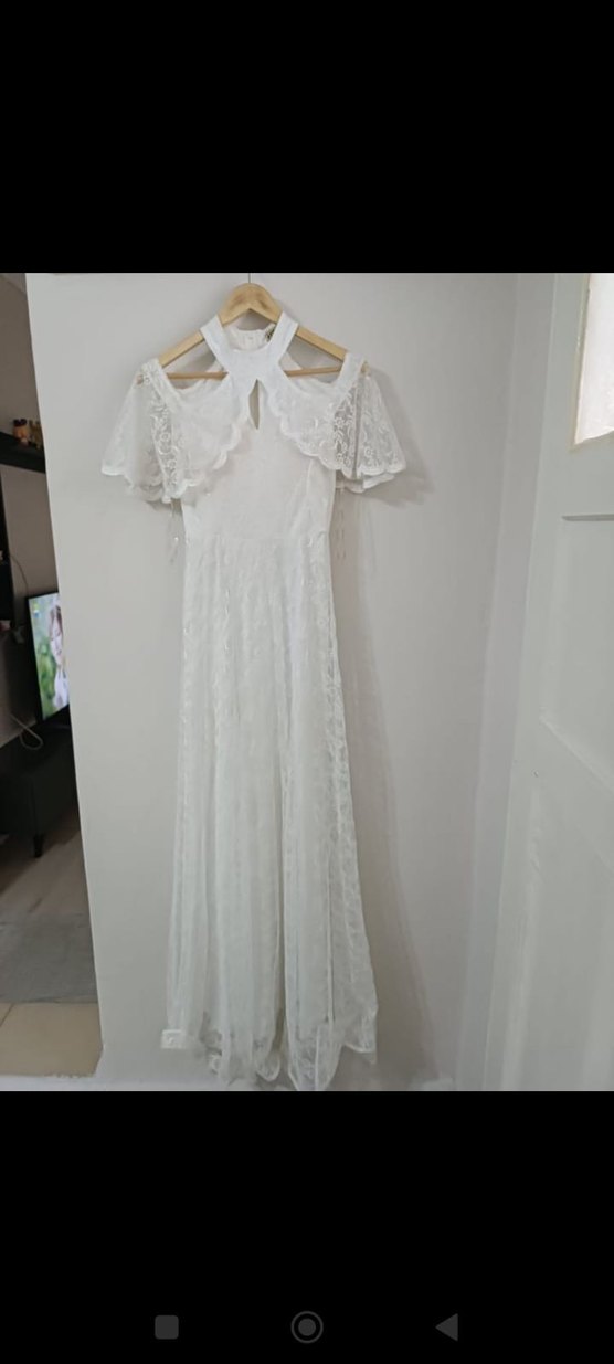 Dantel Detaylı Beyaz Uzun Bohem Elbise - Görsel 2