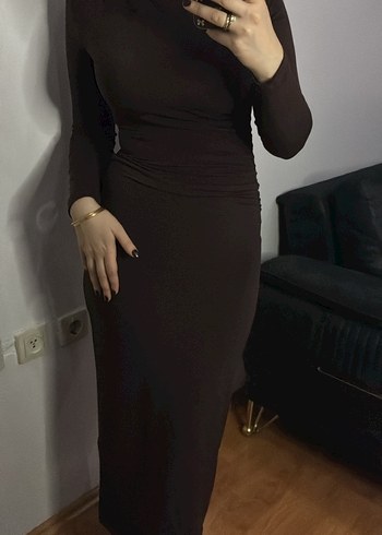 Kahverengi Uzun Kollu elbise indirimmm - Görsel 3