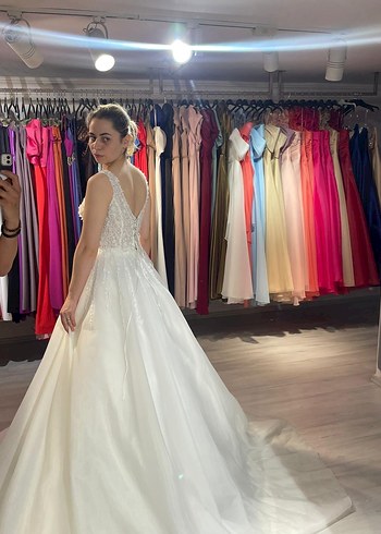 Modern Klasik Beyaz A Kesim Gelinlik - Görsel 2