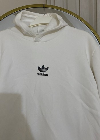 Beyaz Adidas Kapüşonlu Sweatshirt - Görsel 2